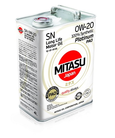 Моторное масло Mitasu Platinum PAO SN 0W-20 4 л, Масла моторные
